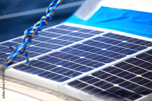 solar panels in sailboat. Renewable eco energy