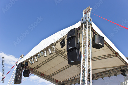 Outdoor concert stage construction over sky