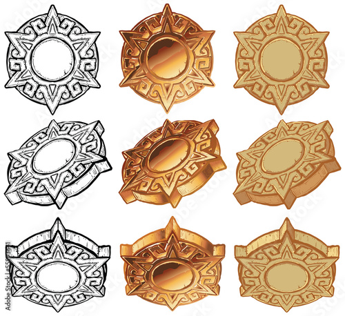 Aztec Sun Medallion Vector Icon Set