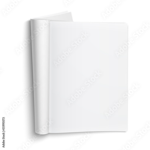 Blank open magazine template with soft shadows.