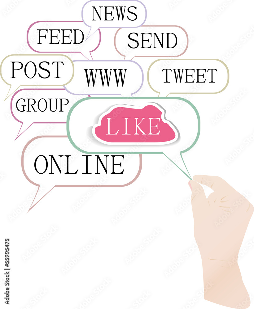 hand with like text on computer cloud hand with like text on computer cloud