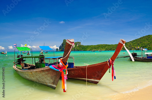 Beautiful beach and boat in phi phi island, Phuket, Thailand photo