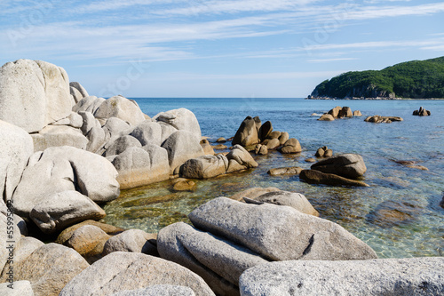 Rocky sea coast of Russia. Sea of ​​Japan.