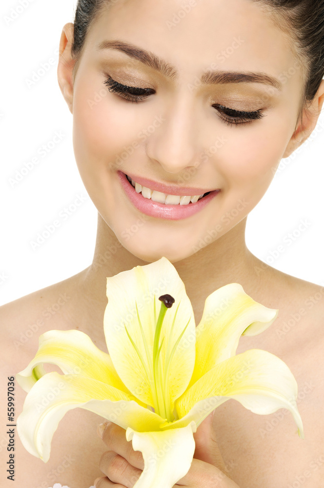 Cute woman with lily flower Cute woman with lily flower