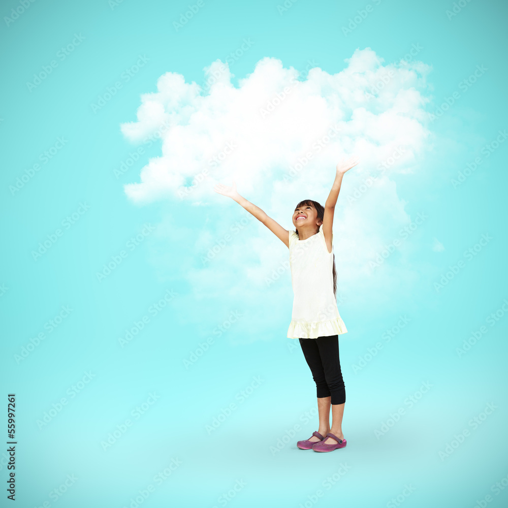 Young asian girl playing white clouds Young asian girl playing white clouds