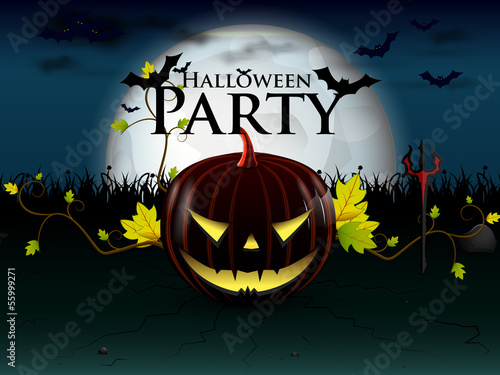 halloween party with evil pumpkin