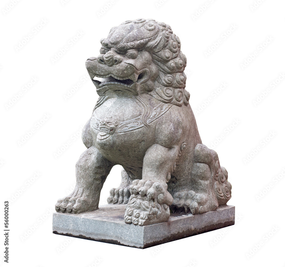 Chinese stone sculpture of  lion on  white background
