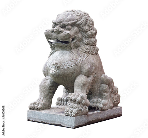 Chinese stone sculpture of lion on white background