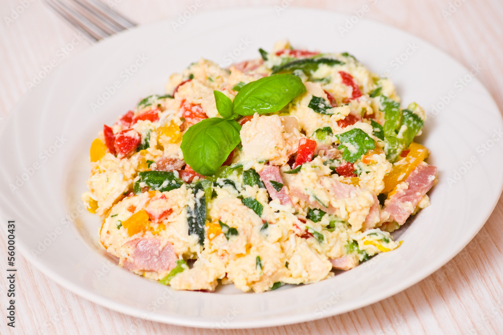 salad with chicken breast, ham, cheese, egg and vegetables salad with chicken breast, ham, cheese, egg and vegetables