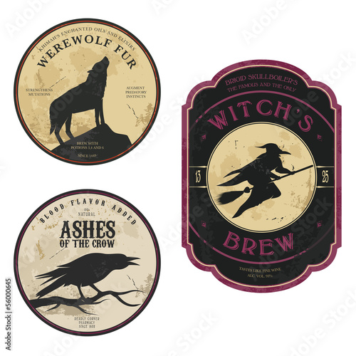 Funny vintage colored Halloween potion labels