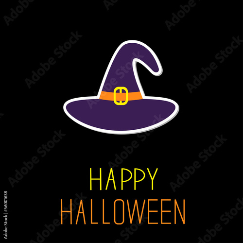 Violet witch hat. Happy Halloween card.