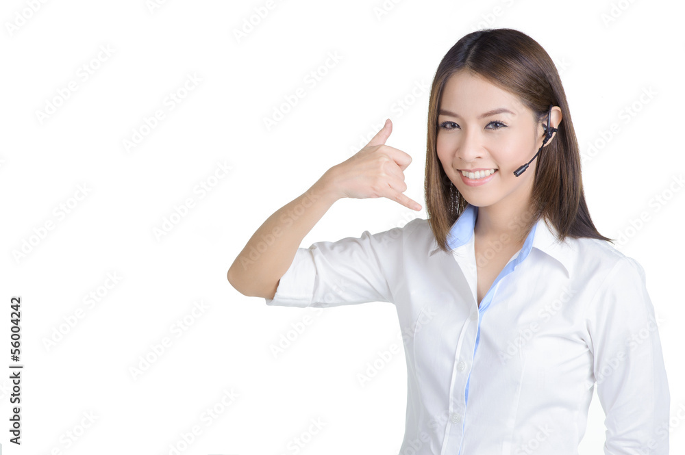 call center young woman in white Shirt isolated call center young woman in white Shirt isolated