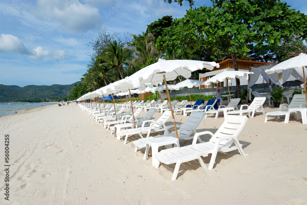 Beach with loungers and umbrellas