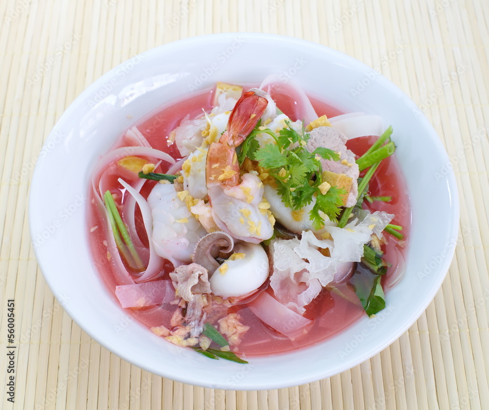 rice noodles in pink soup, thai cuisine rice noodles in pink soup, thai cuisine