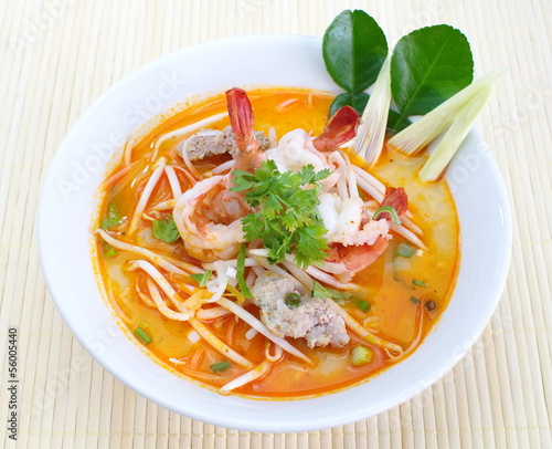 Thai Dishes, Tom Yam Koong soup with noodles