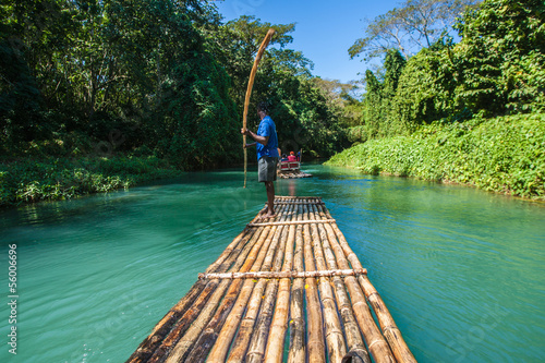 Obraz na plátně Bamboo River Tourism in Jamaica