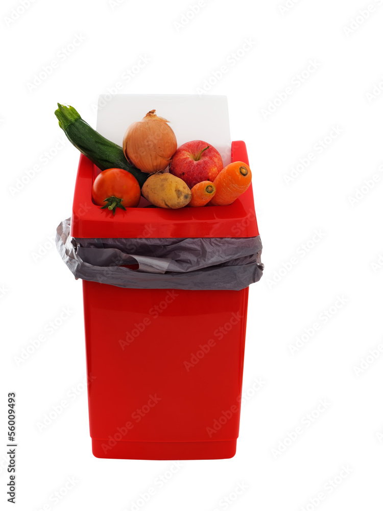 Good food wasted - slightly marked, imperfect vegetables in tras Good food wasted - slightly marked, imperfect vegetables in tras