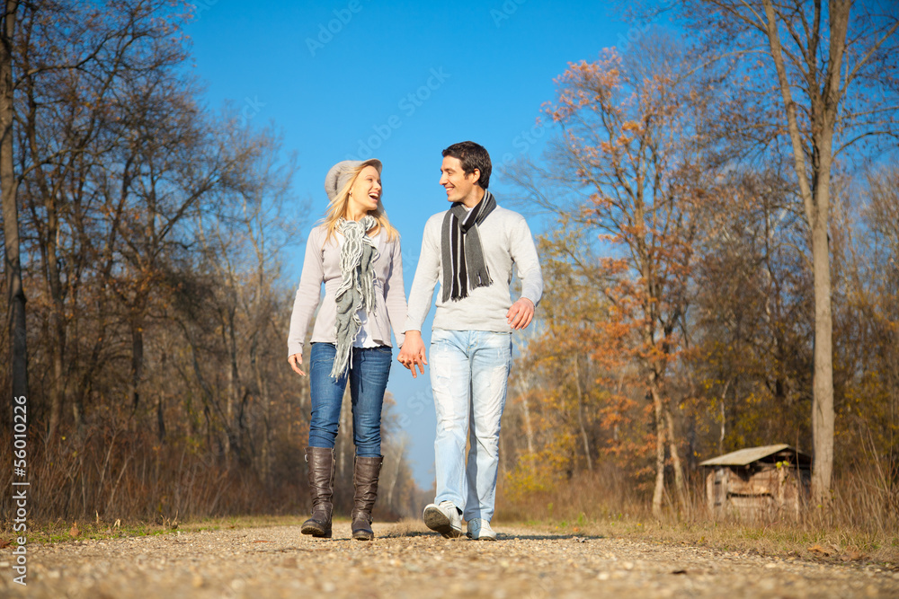 Romantic young beautiful couple on autumn walk. Romantic young beautiful couple on autumn walk.