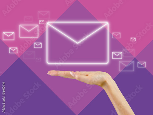 email symbol in the palm of hand,background photo