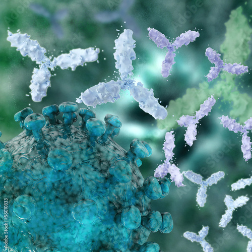 Virus mit Antikörper - 3d Render