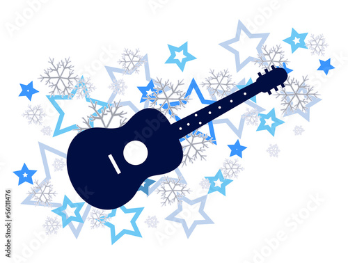 Acoustic guitar and music winter illustration