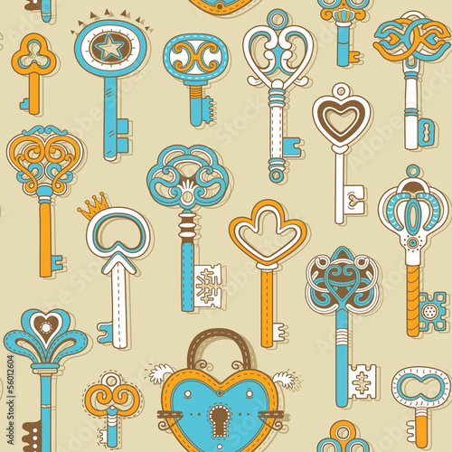 Seamless pattern with vintage keys