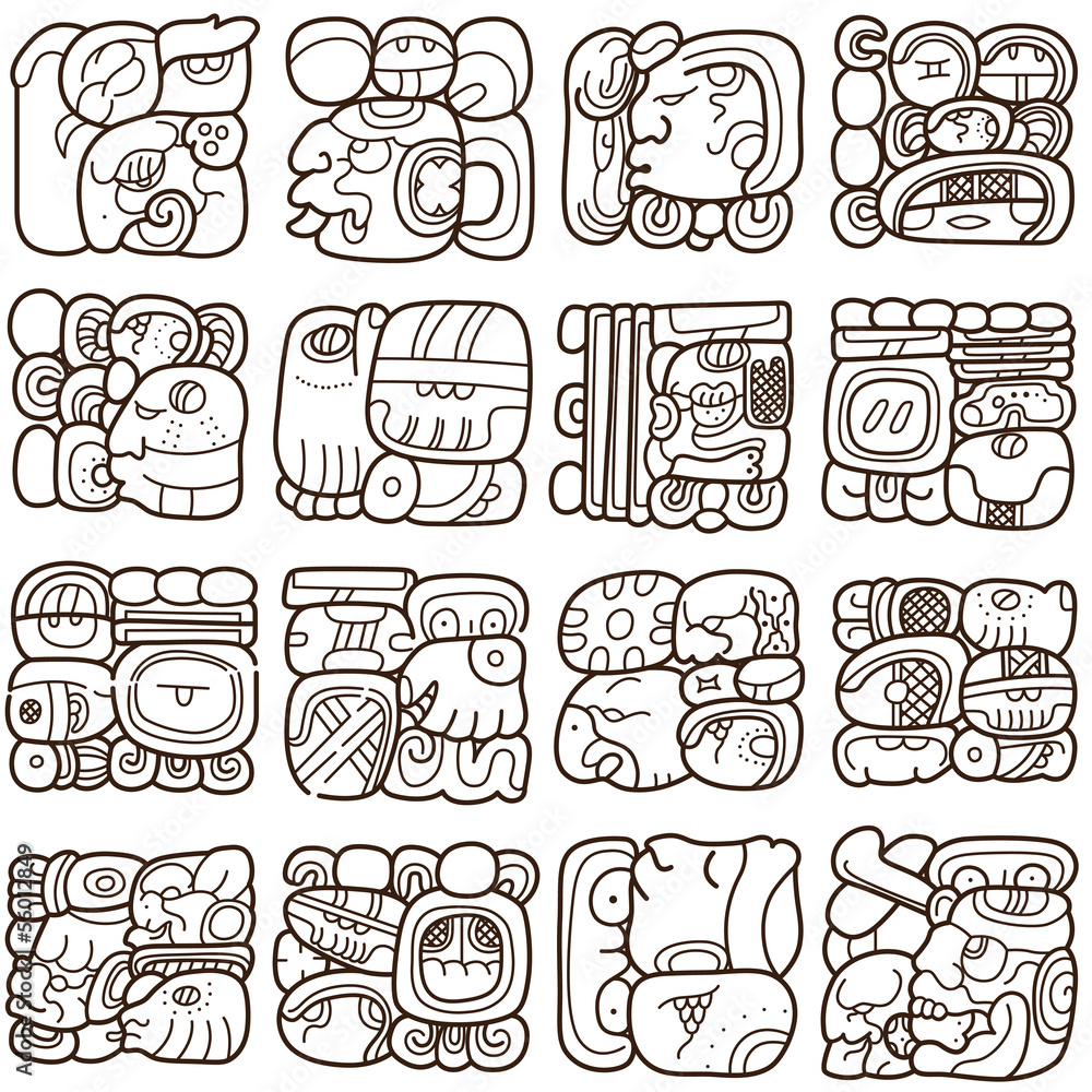 Obraz premium Seamless pattern with written symbols of the Maya