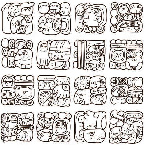 Seamless pattern with written symbols of the Maya photo
