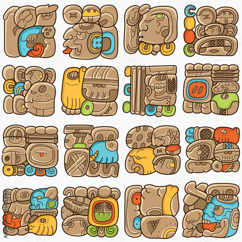 Seamless pattern with written symbols of the Maya