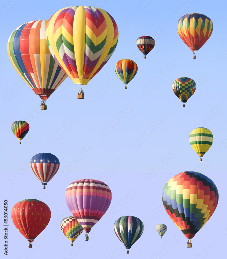 Hot-air balloons arranged around edge of frame Hot-air balloons arranged around edge of frame