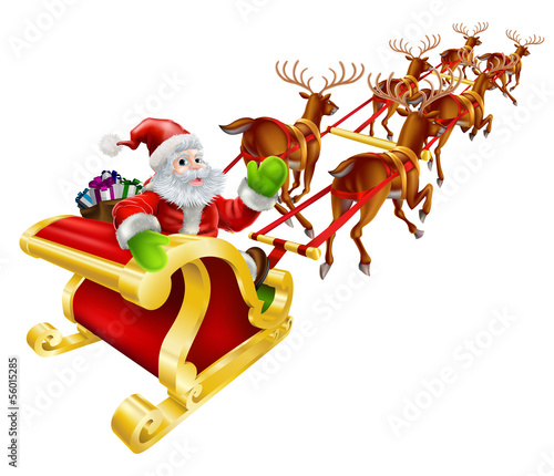 Christmas Santa Claus flying in sleigh