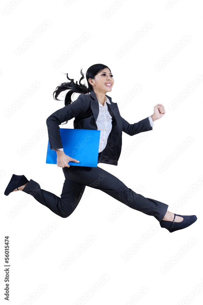 Fototapeta premium Running attractive asian businesswoman