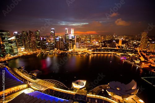 Panorama of Singapore from roof Marina Bay hotel. Night.