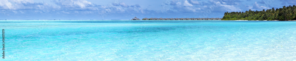 Panorama view of over water bungalow