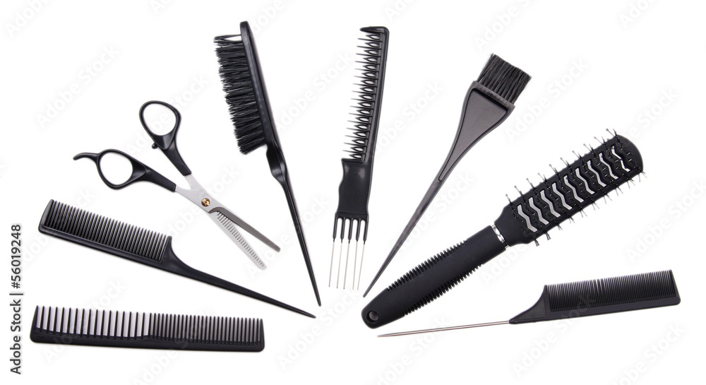 Professional hairdresser tools isolated on white Professional hairdresser tools isolated on white