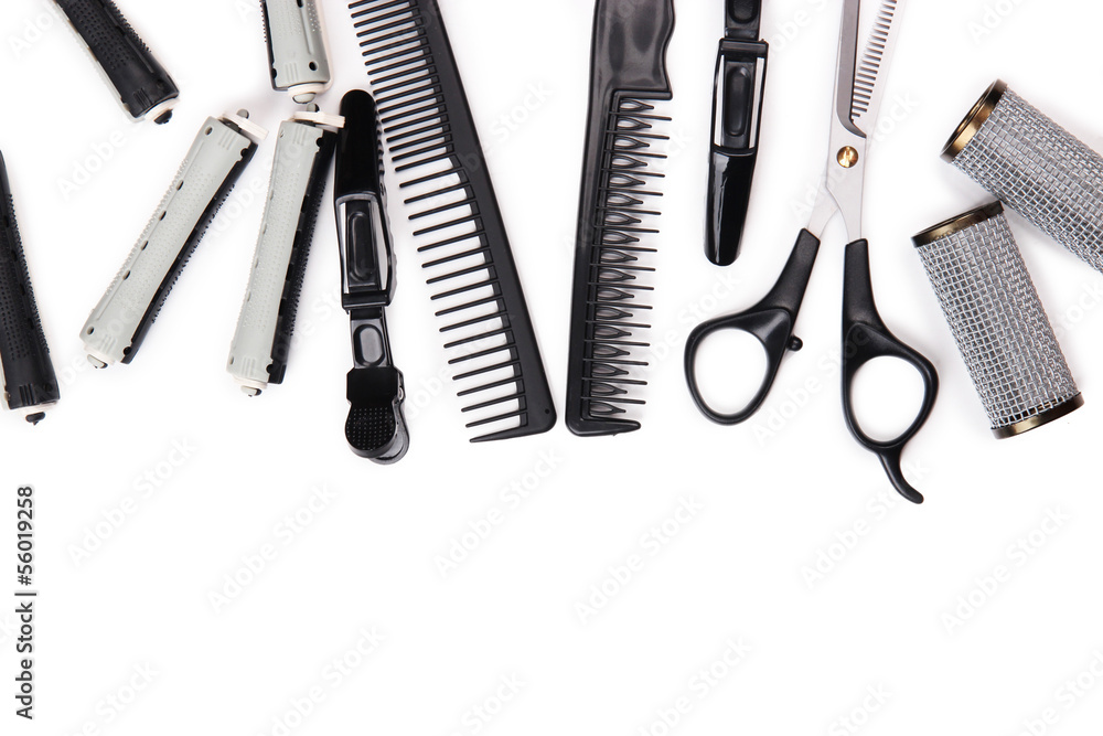 Professional hairdresser tools isolated on white Professional hairdresser tools isolated on white