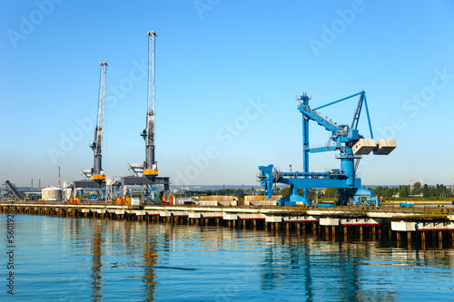 Large gantry and cranes at the port of Gdansk, Poland.