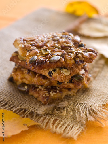 Cookies with nuts and seeds  selective focus