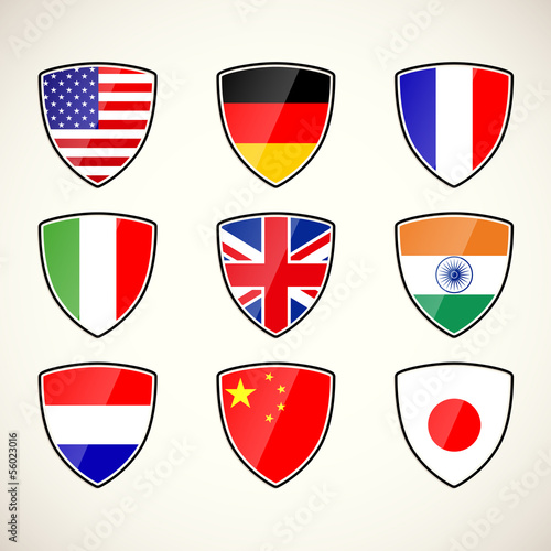 Free Download set of shields with flags - GFXLoad