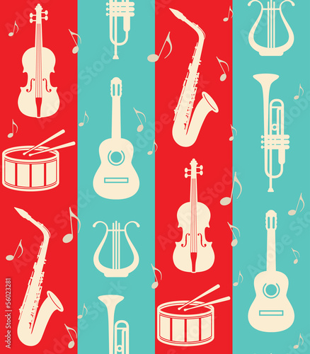 seamless vintage background with music instruments