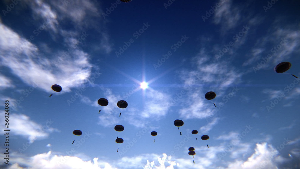 Several paratroopers descending in the sky