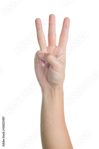 hand sign posture number three isolated