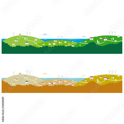 横長風景＿海と山の街