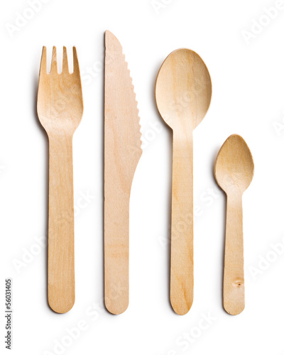 set of wooden cutlery