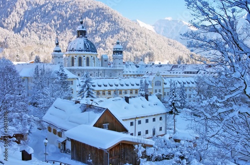 Leinwand Poster Ettal Kloster Winter - Ettal abbey in winter 01