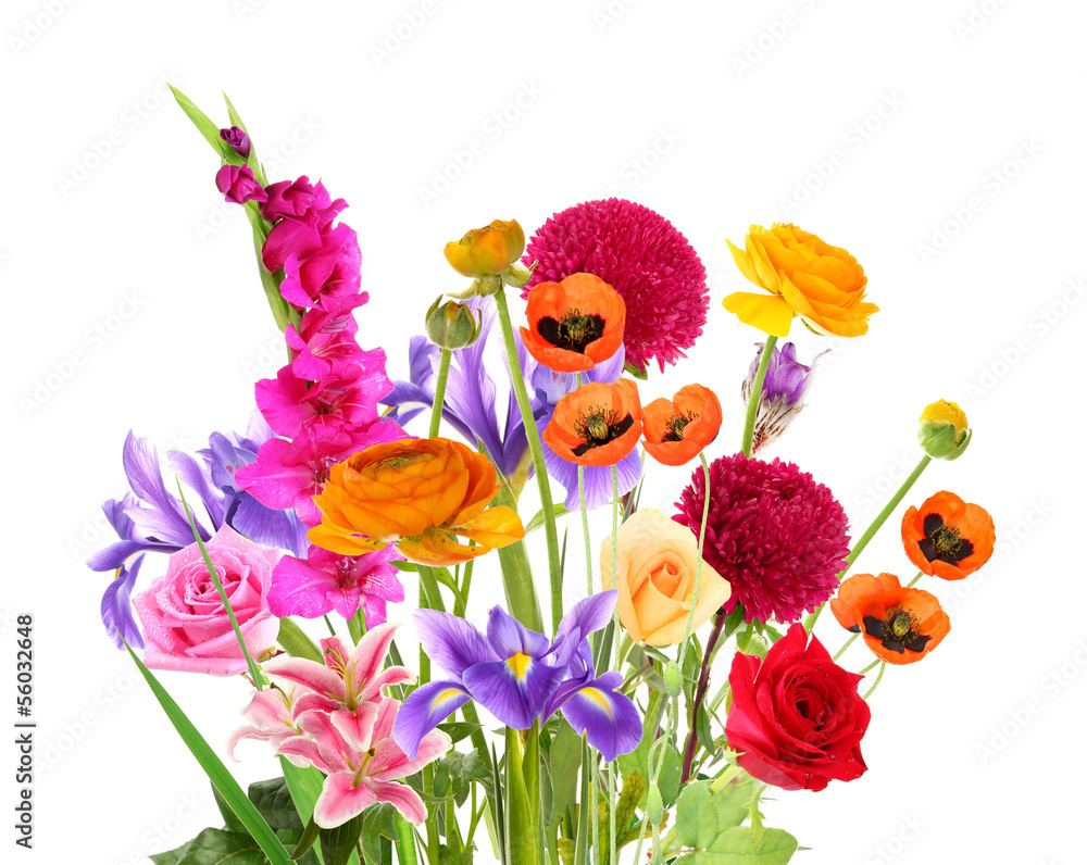 Naklejka premium Beautiful bouquet of different flowers isolated on white