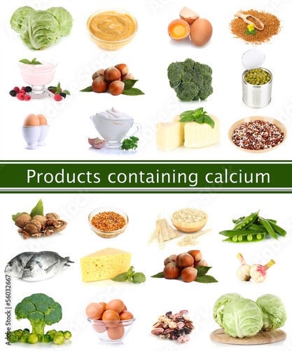 Collage of products containing calcium