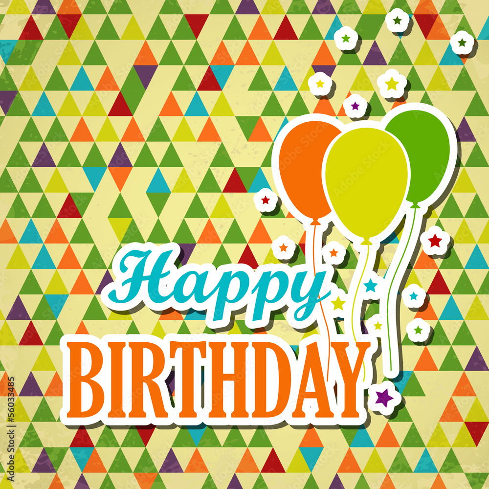 colorful triangular happy birthady card with balloons