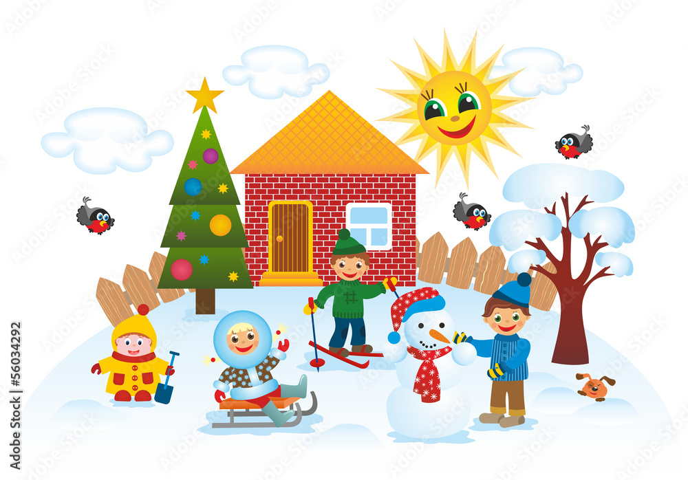 Children playing outdoors in winter