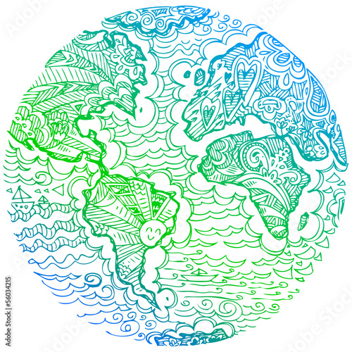 Sketchy doodles: blue and green earth.